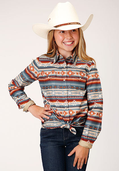 Roper Girls Long Sleeve Shirt - 01587 Sandstone Aztec Print