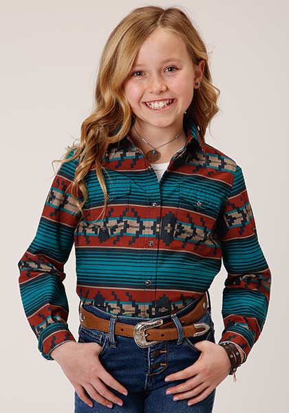 Roper Girls Long Sleeve Shirt - 1370 Ombre Aztec