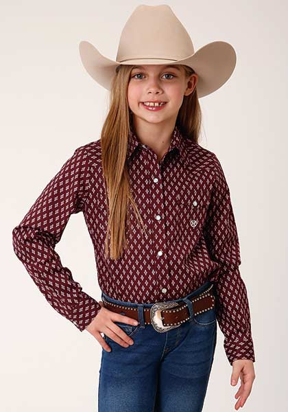 Roper Girls Long Sleeve Shirt - 1383 Point Diamonds Wine