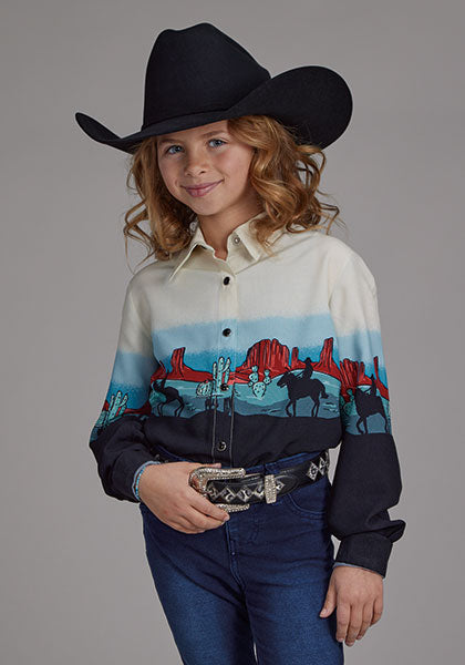 Roper Girls Long Sleeve Shirt - 2202 Western Printed Border Rayon