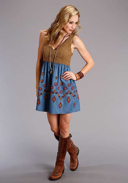 Stetson - Women's Suede & Denim Dress