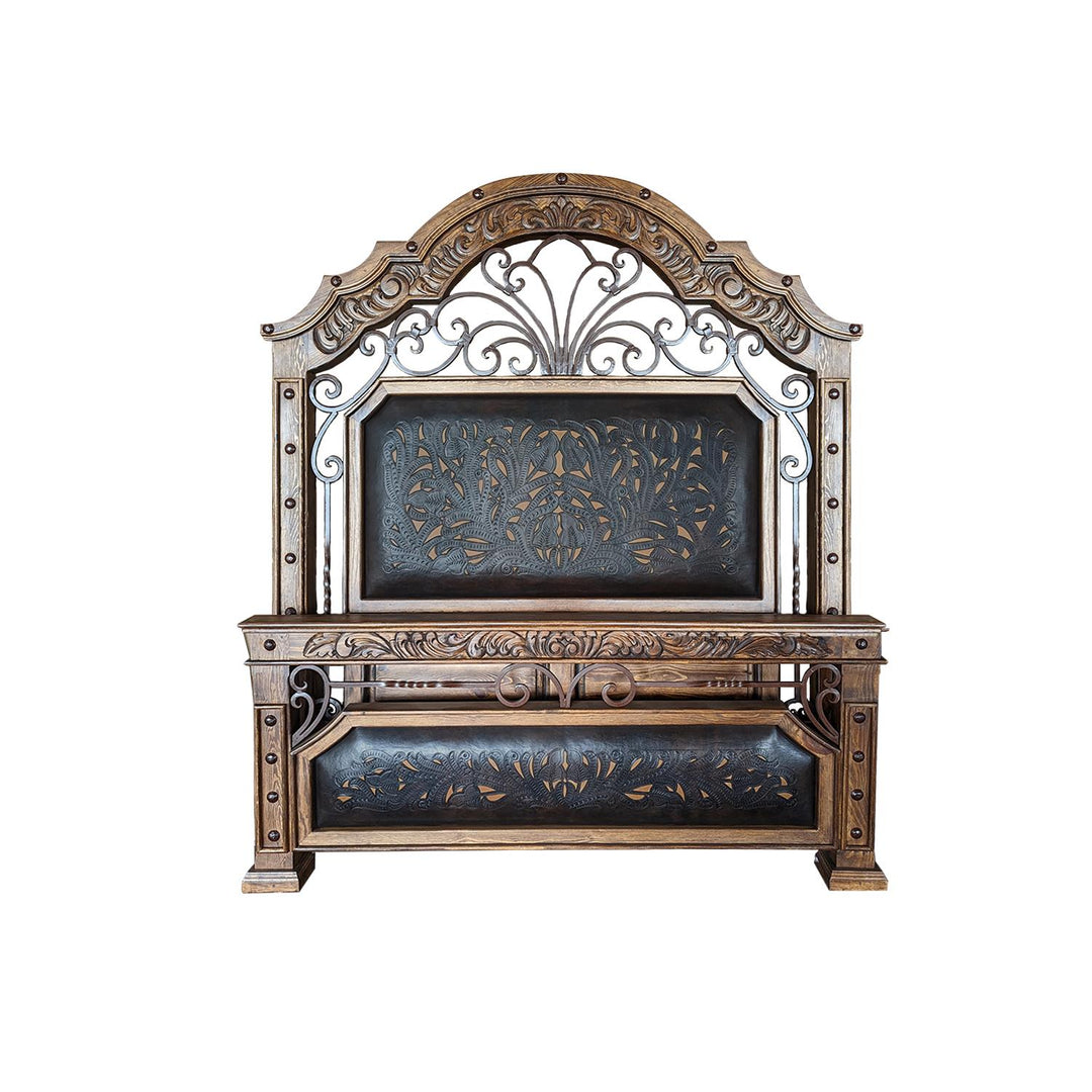 Iron & Tooled Leather Bed
