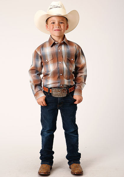 Roper Boys Long Sleeve Shirt - Copper Ombre Plaid