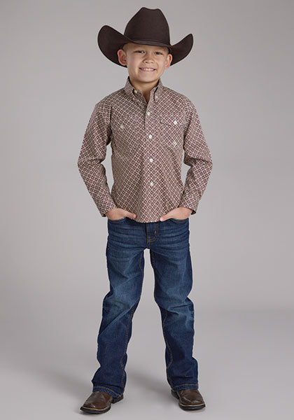 Roper Boys Long Sleeve Shirt - 2250 Four Point Foulard (wine)
