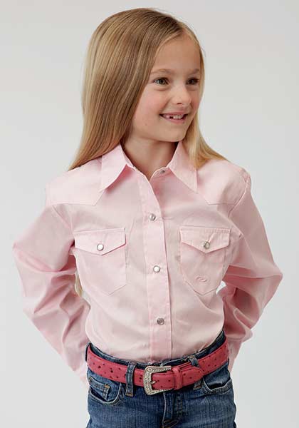 Roper Girls Long Sleeve Shirt - Solid Poplin Western Snap