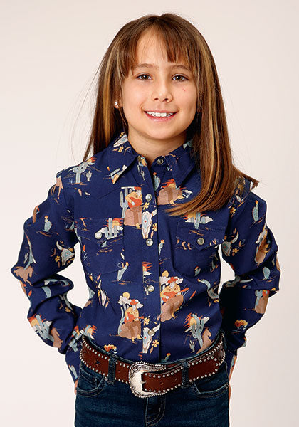 Roper Girls Long Sleeve Shirt - 1769 Cowboy Toile Prt Rayon
