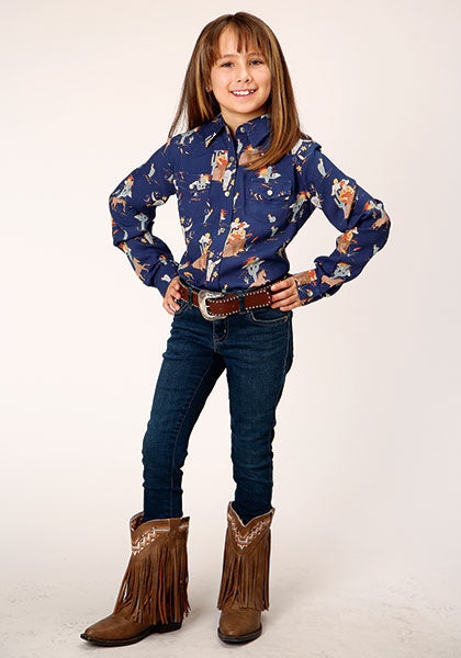 Roper Girls Long Sleeve Shirt - 1769 Cowboy Toile Prt Rayon