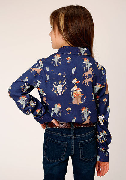 Roper Girls Long Sleeve Shirt - 1769 Cowboy Toile Prt Rayon
