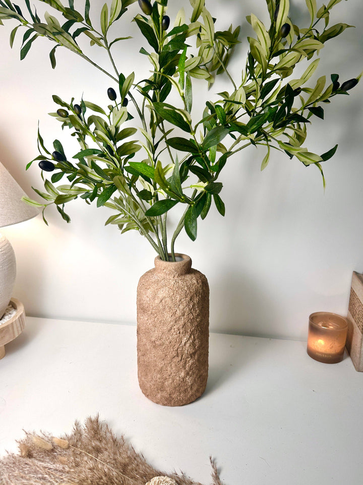 Rustic Minimalist Textured Hand-Painted Ceramic Vase 12" - Espresso Brown
