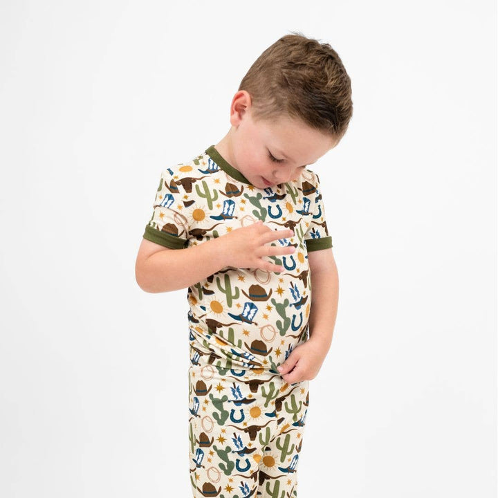 Howdy Western Bamboo Short Sleeve Kids Pajama Pants Set