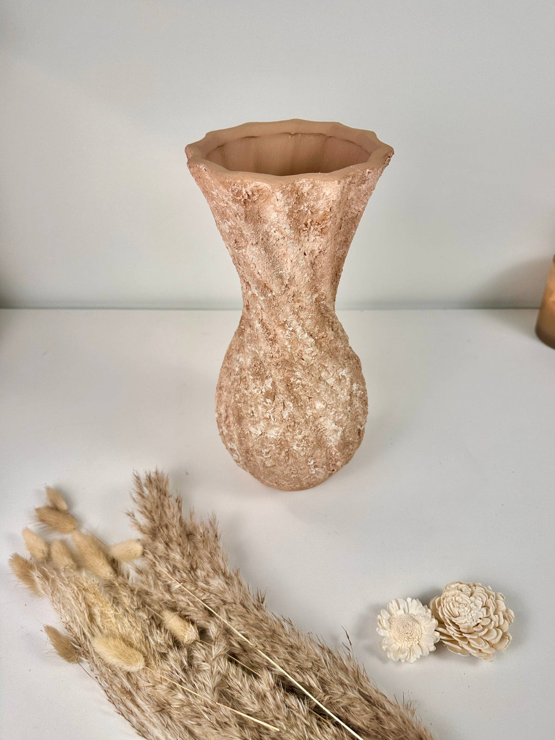Twisted Ceramic Vase 12" tall Terracotta Brown