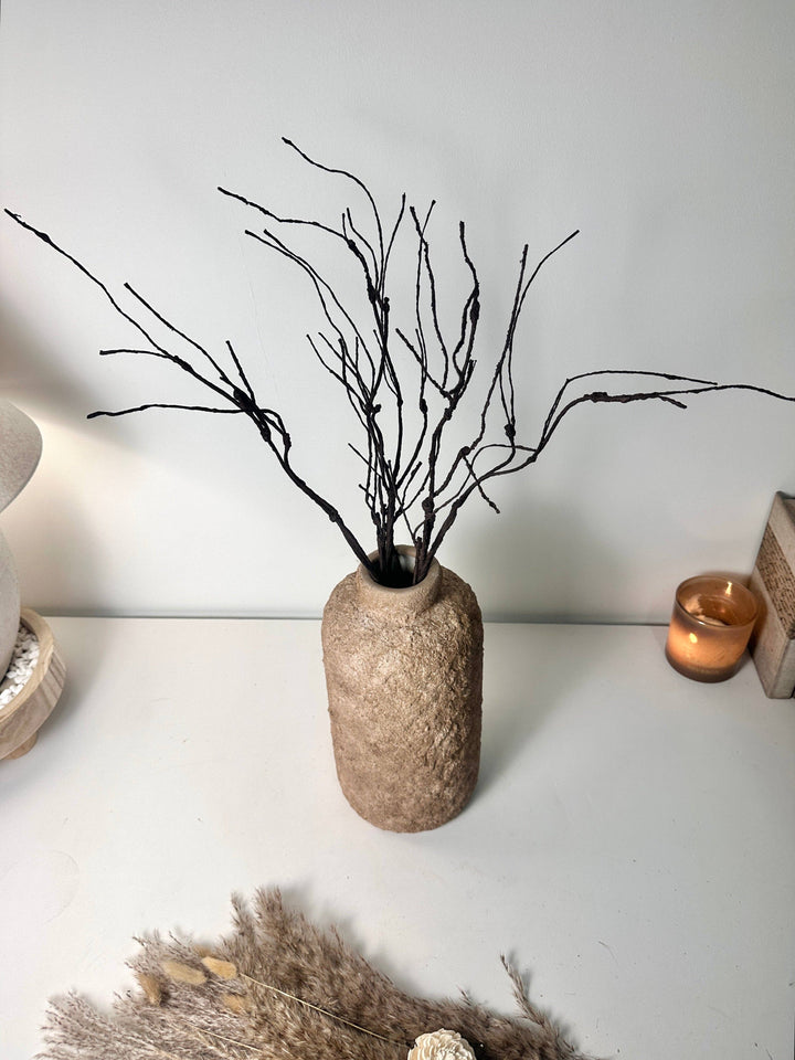 Rustic Minimalist Textured Hand-Painted Ceramic Vase 12" - Espresso Brown