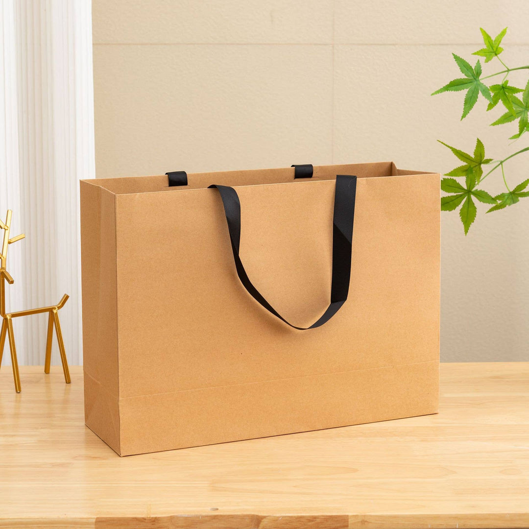 Premium Threaded Rope Kraft Brown Paper Gift Bag w/ tissue