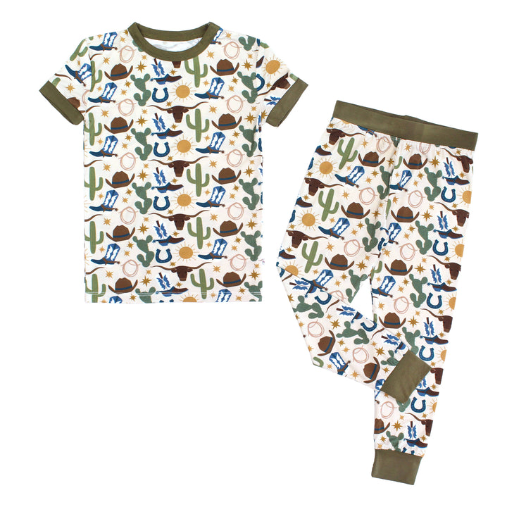 Howdy Western Bamboo Short Sleeve Kids Pajama Pants Set