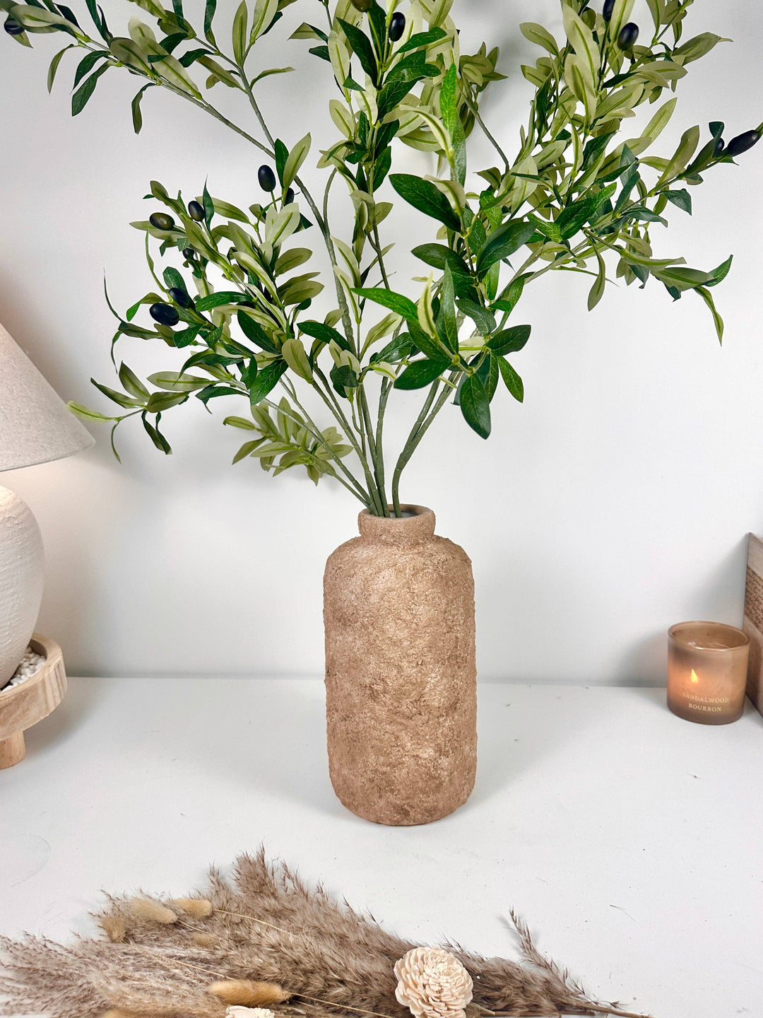 Rustic Minimalist Textured Hand-Painted Ceramic Vase 12" - Espresso Brown