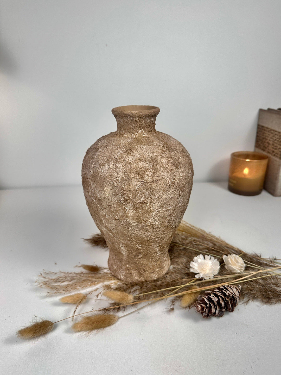 Rustic Earth Brown Textured Ceramic Vase 10" tall
