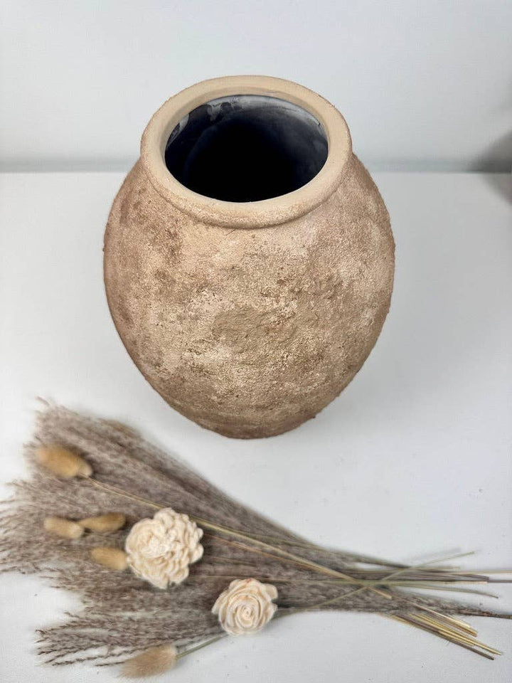 Rustic Hand-Painted Textured Vase 14" - Earth Brown