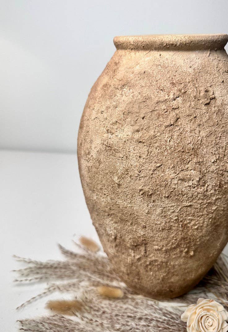 Rustic Hand-Painted Textured Vase 14" - Earth Brown