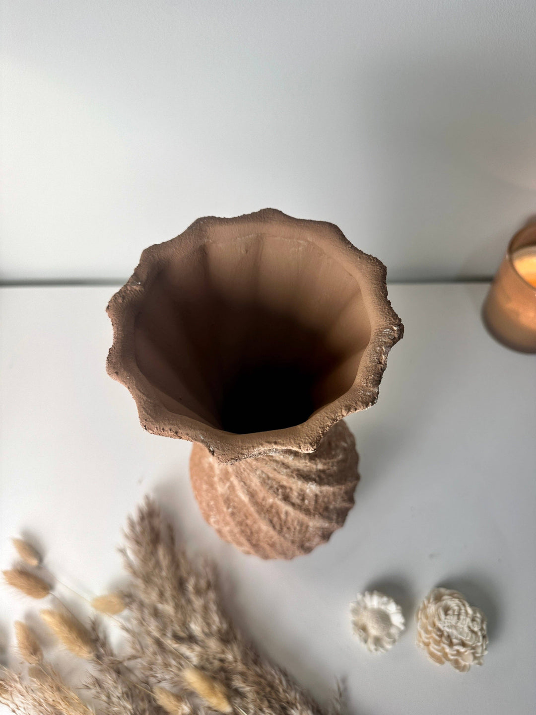 Twisted Ceramic Vase 12" tall Terracotta Brown