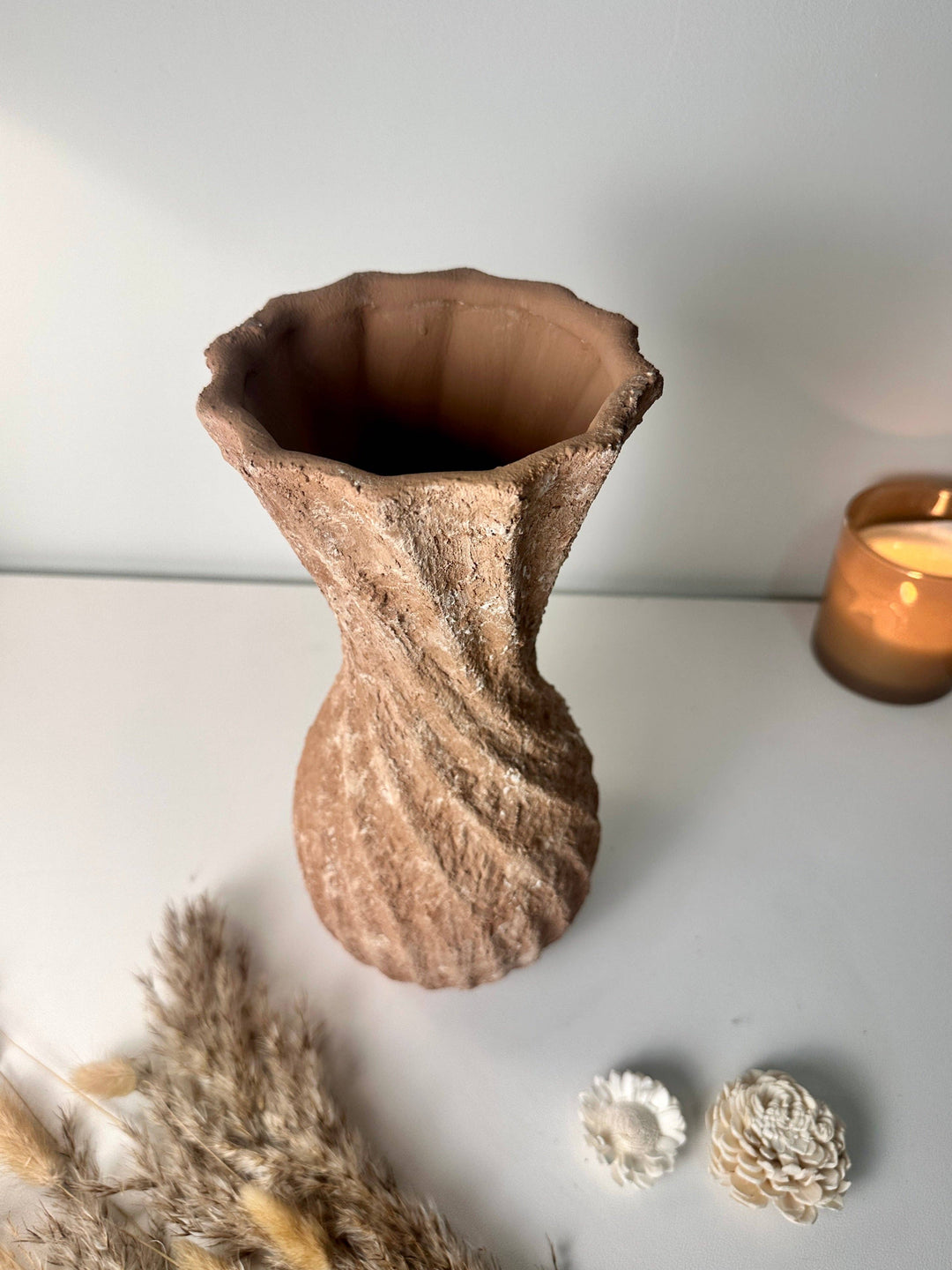 Twisted Ceramic Vase 12" tall Terracotta Brown