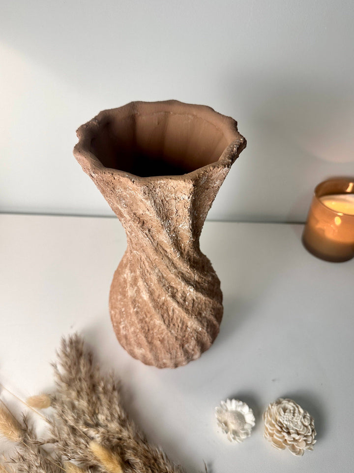 Twisted Ceramic Vase 12" tall Terracotta Brown