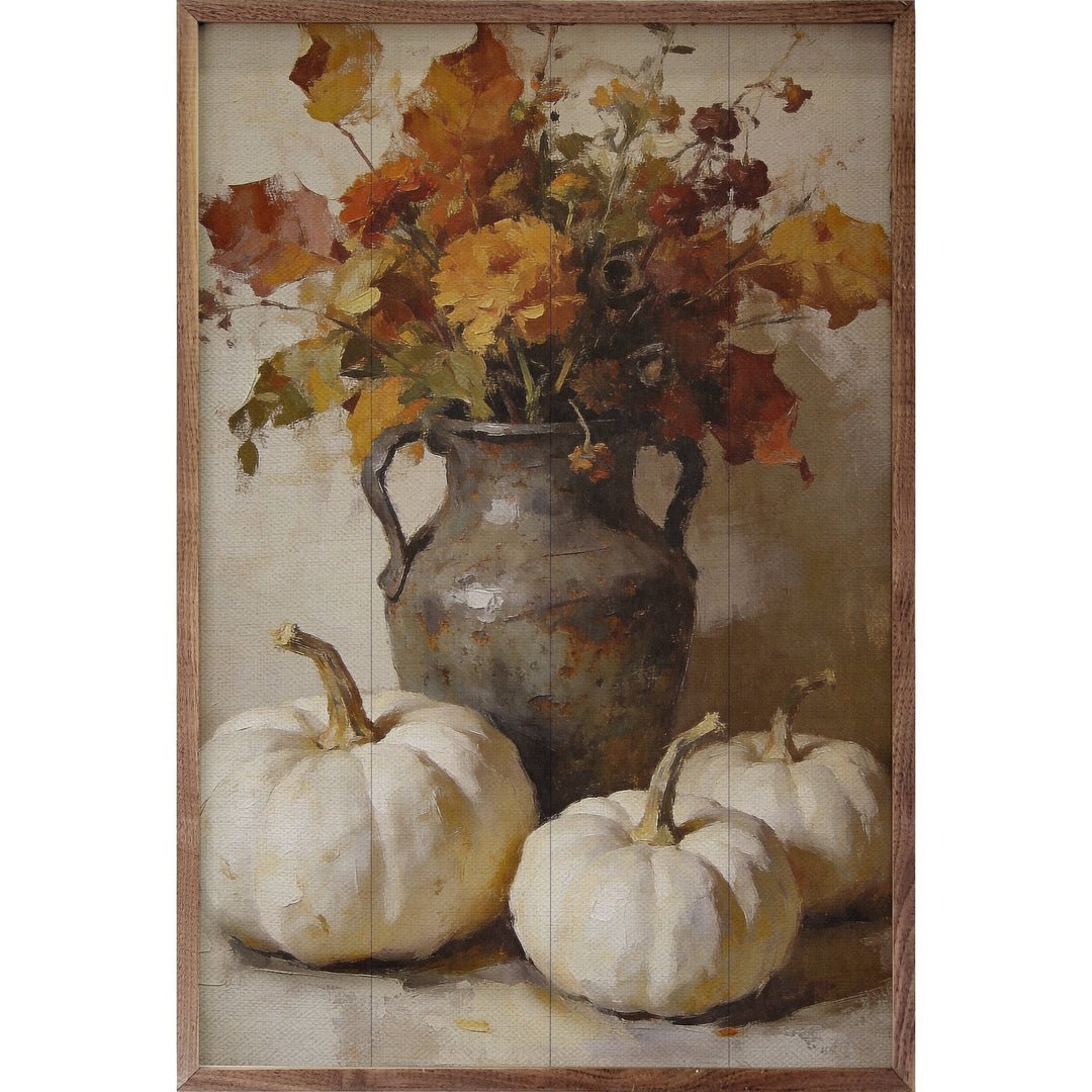 Autumn Floral And White Pumpkin Arrangement