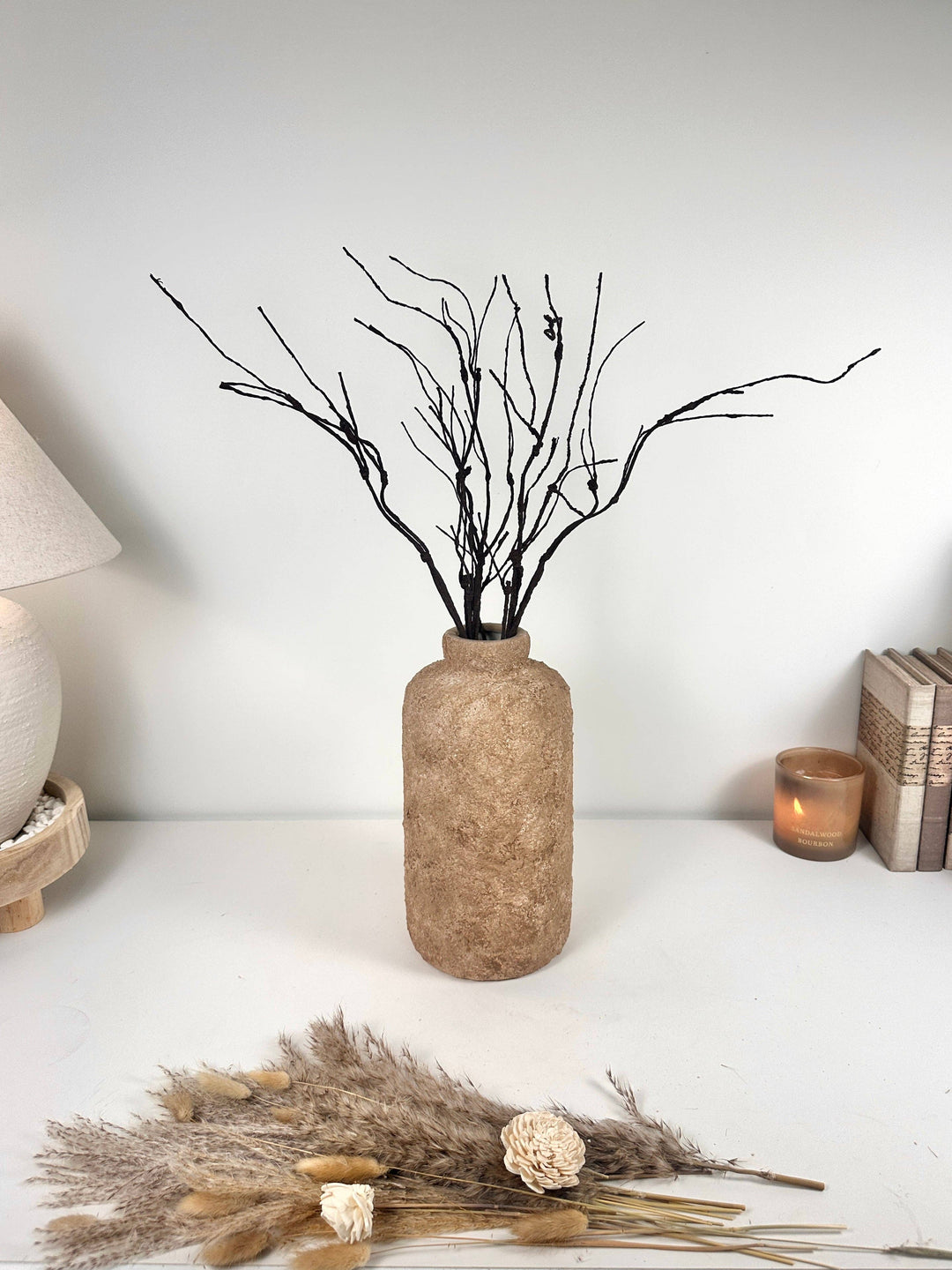 Rustic Minimalist Textured Hand-Painted Ceramic Vase 12" - Espresso Brown