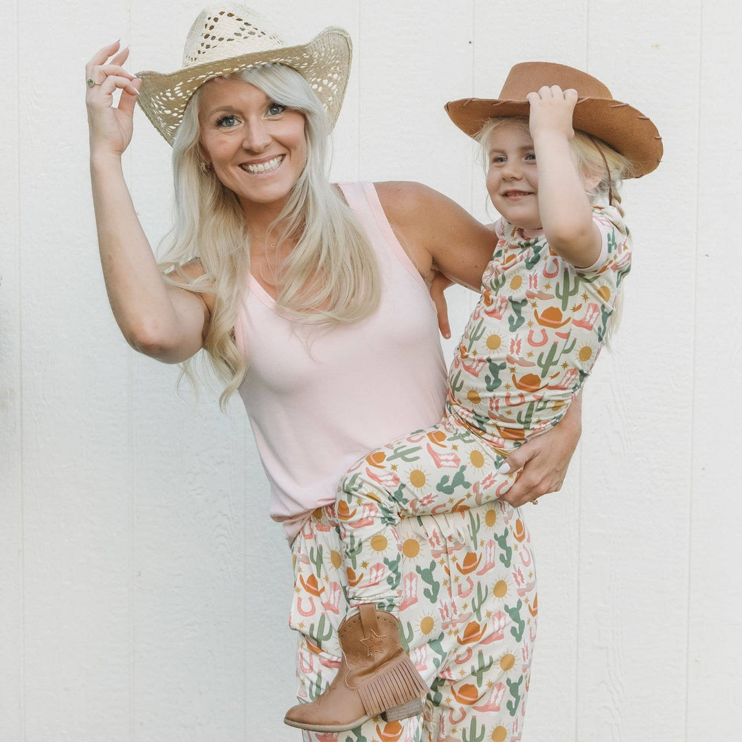 Hey Y'all Western Bamboo Short Sleeve Kids Pajama Pants Set