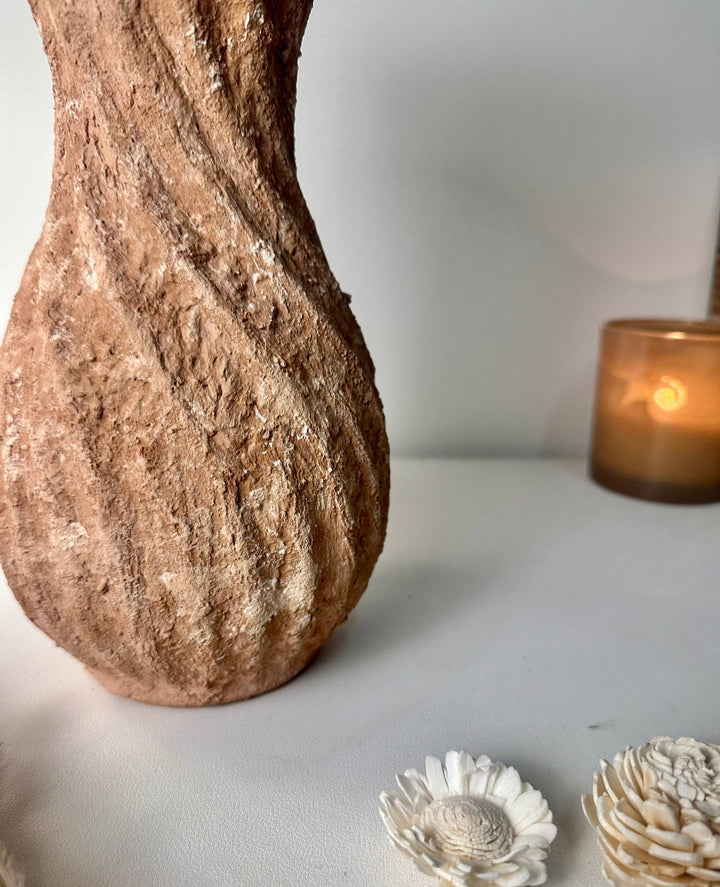 Twisted Ceramic Vase 12" tall Terracotta Brown