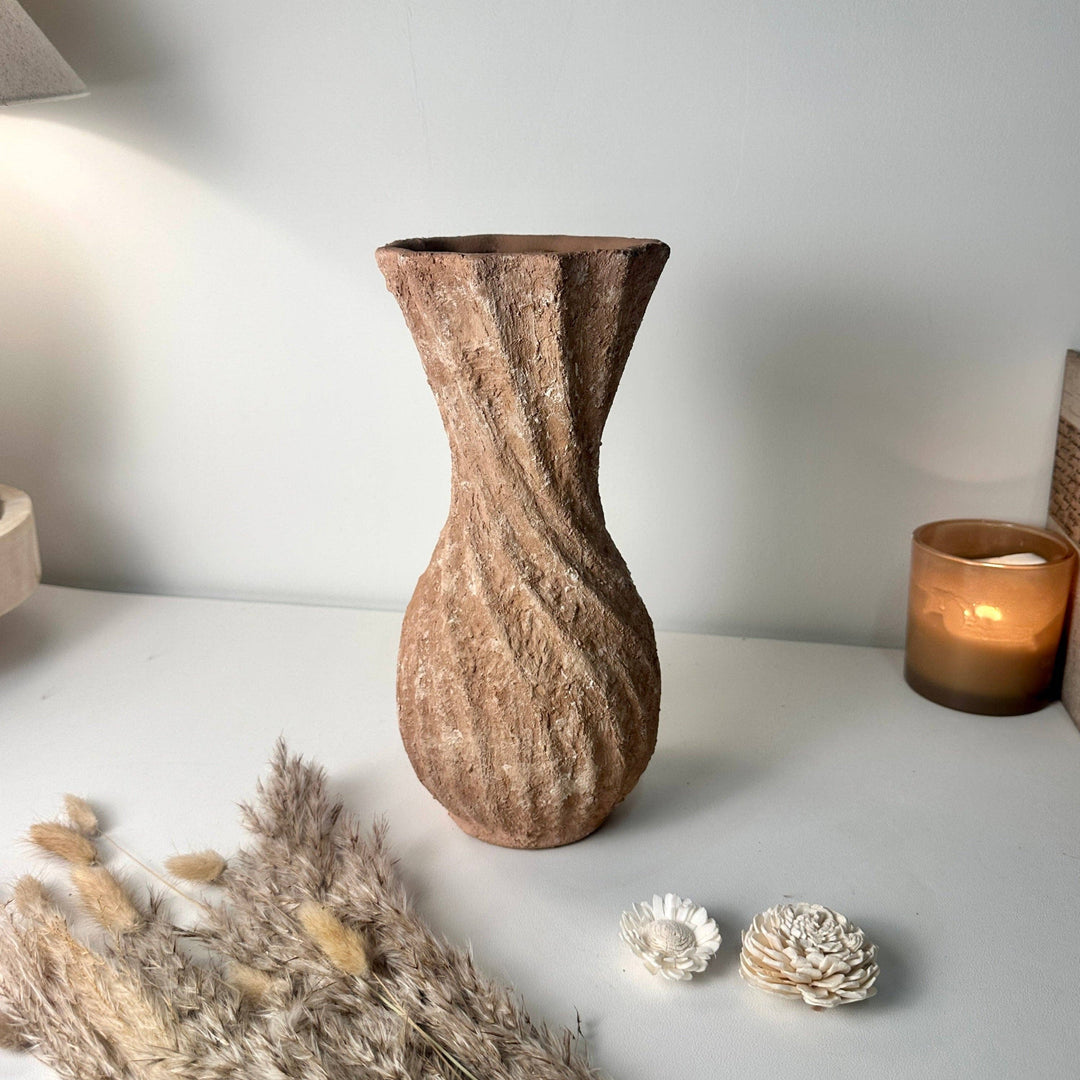 Twisted Ceramic Vase 12" tall Terracotta Brown