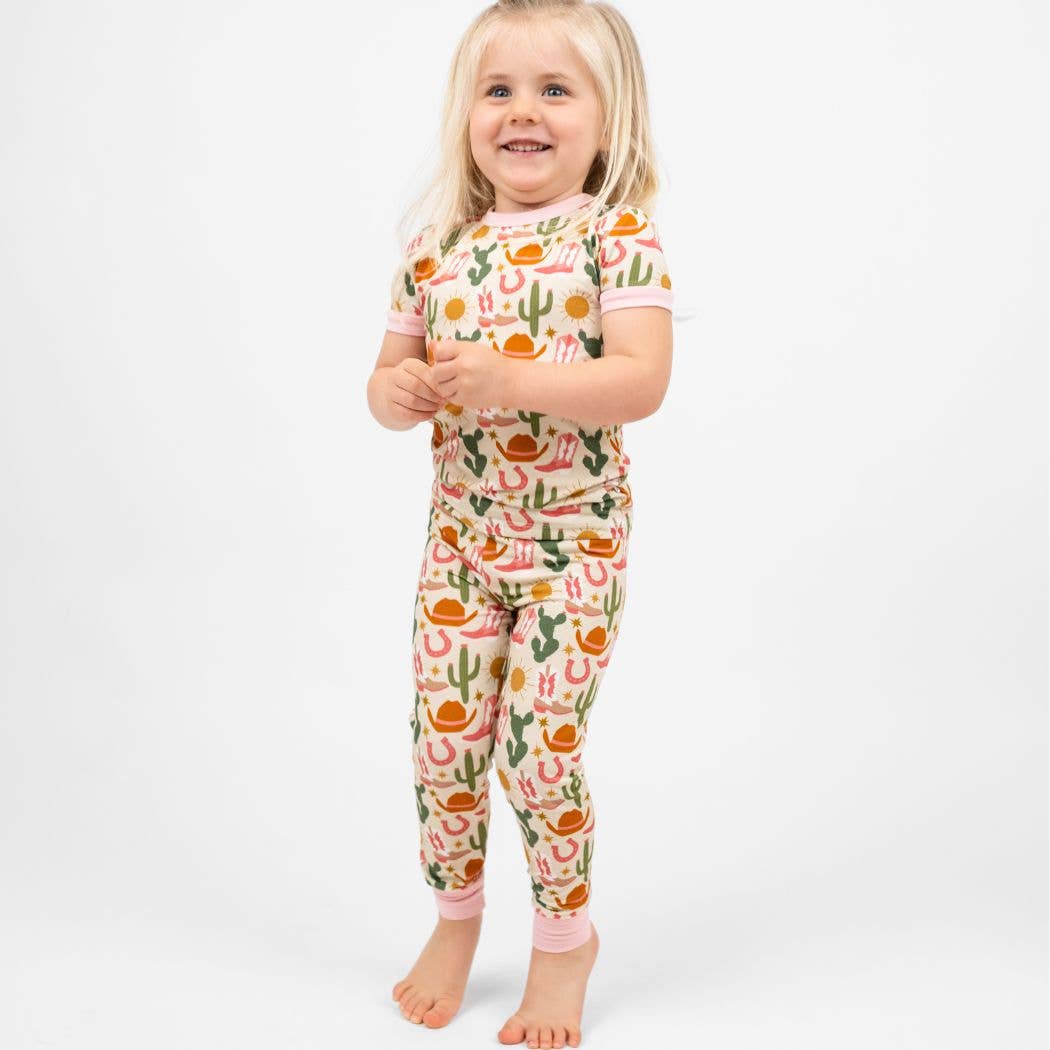 Hey Y'all Western Bamboo Short Sleeve Kids Pajama Pants Set