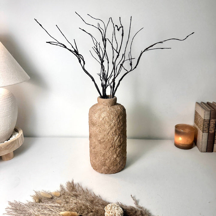 Rustic Minimalist Textured Hand-Painted Ceramic Vase 12" - Espresso Brown