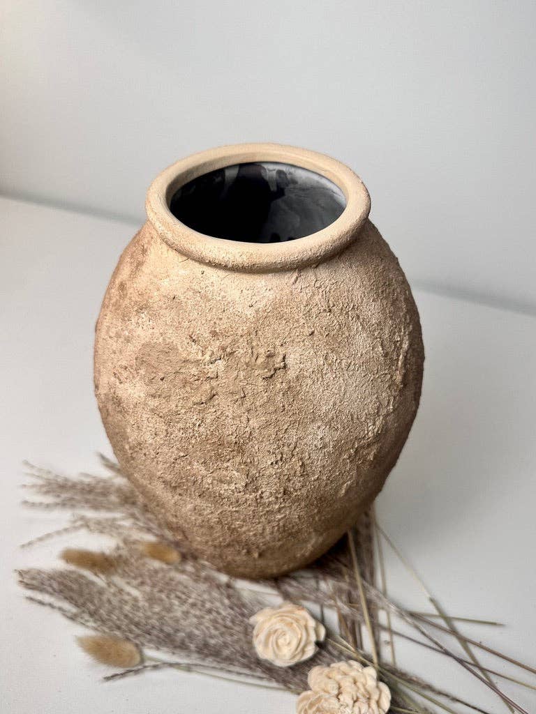 Rustic Hand-Painted Textured Vase 14" - Earth Brown