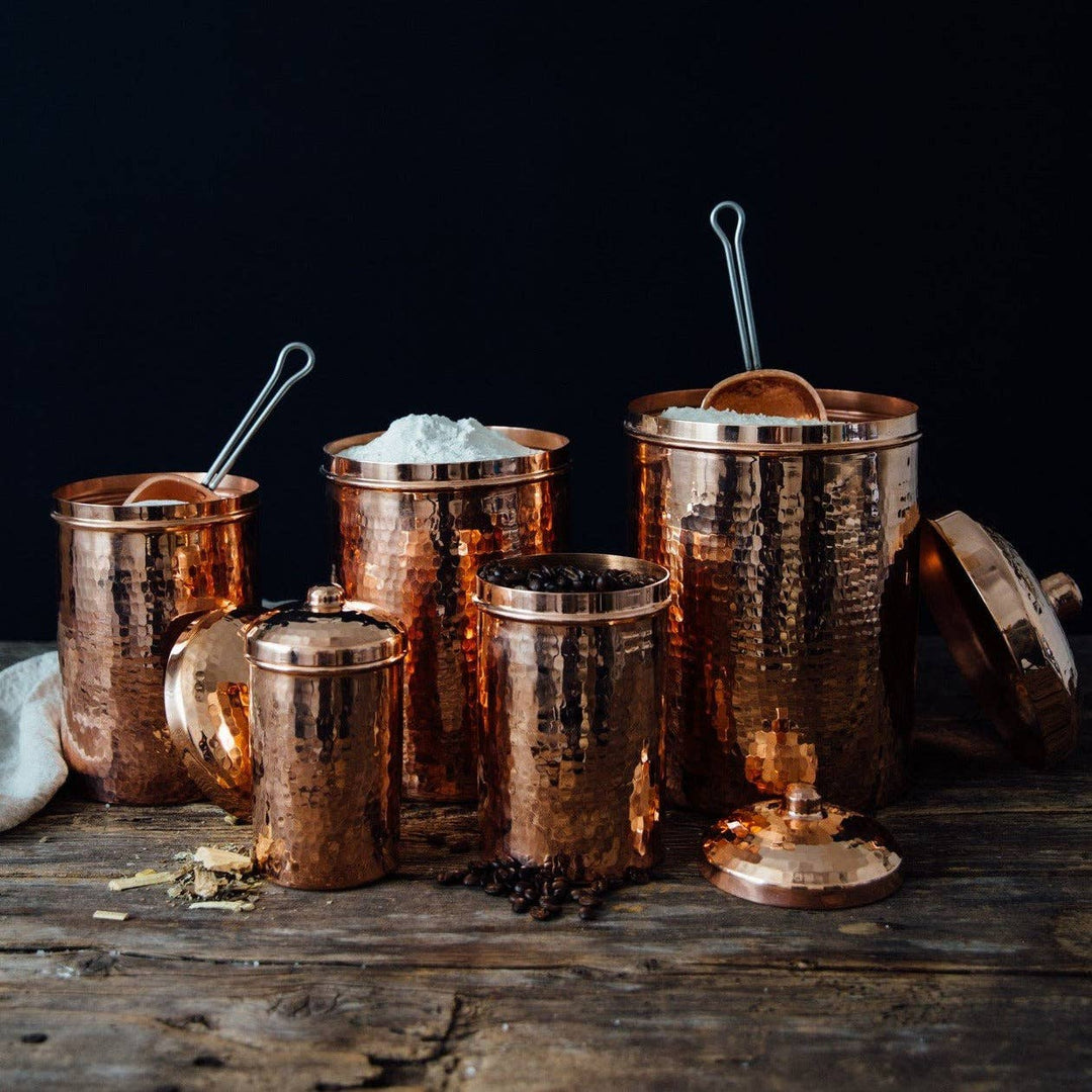 Copper Kitchen Canisters - Complete 5 piece Set