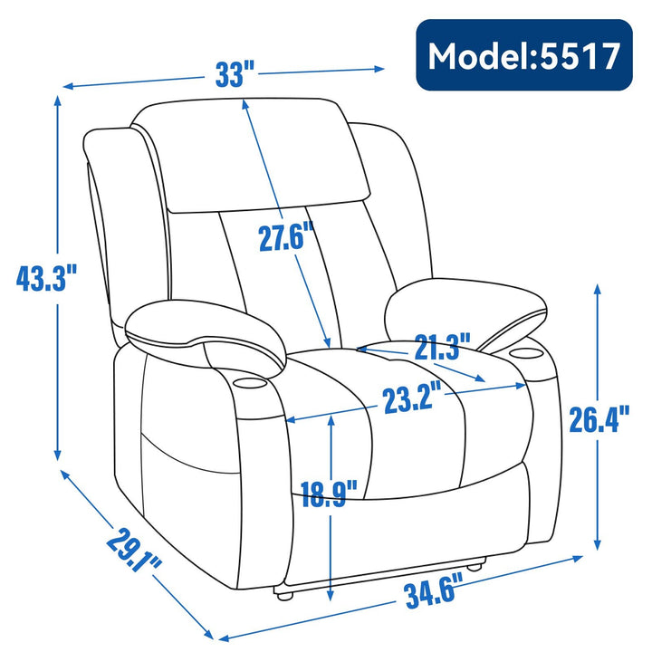 Up To 350 Lbs Chenille Power Lift Recliner Chair, Heavy Duty Motion Mechanism With 8 Point Vibration Massage And Lumbar Heating, Usb And Type C Ports, Stainless Steel Cup Holders, Blue White Metal