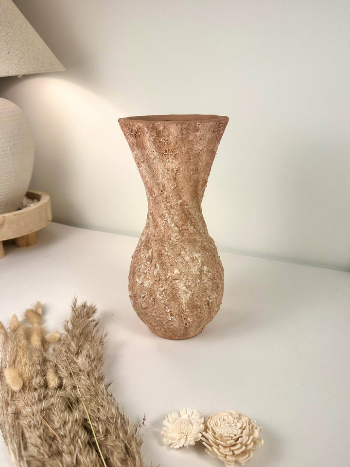 Twisted Ceramic Vase 12" tall Terracotta Brown