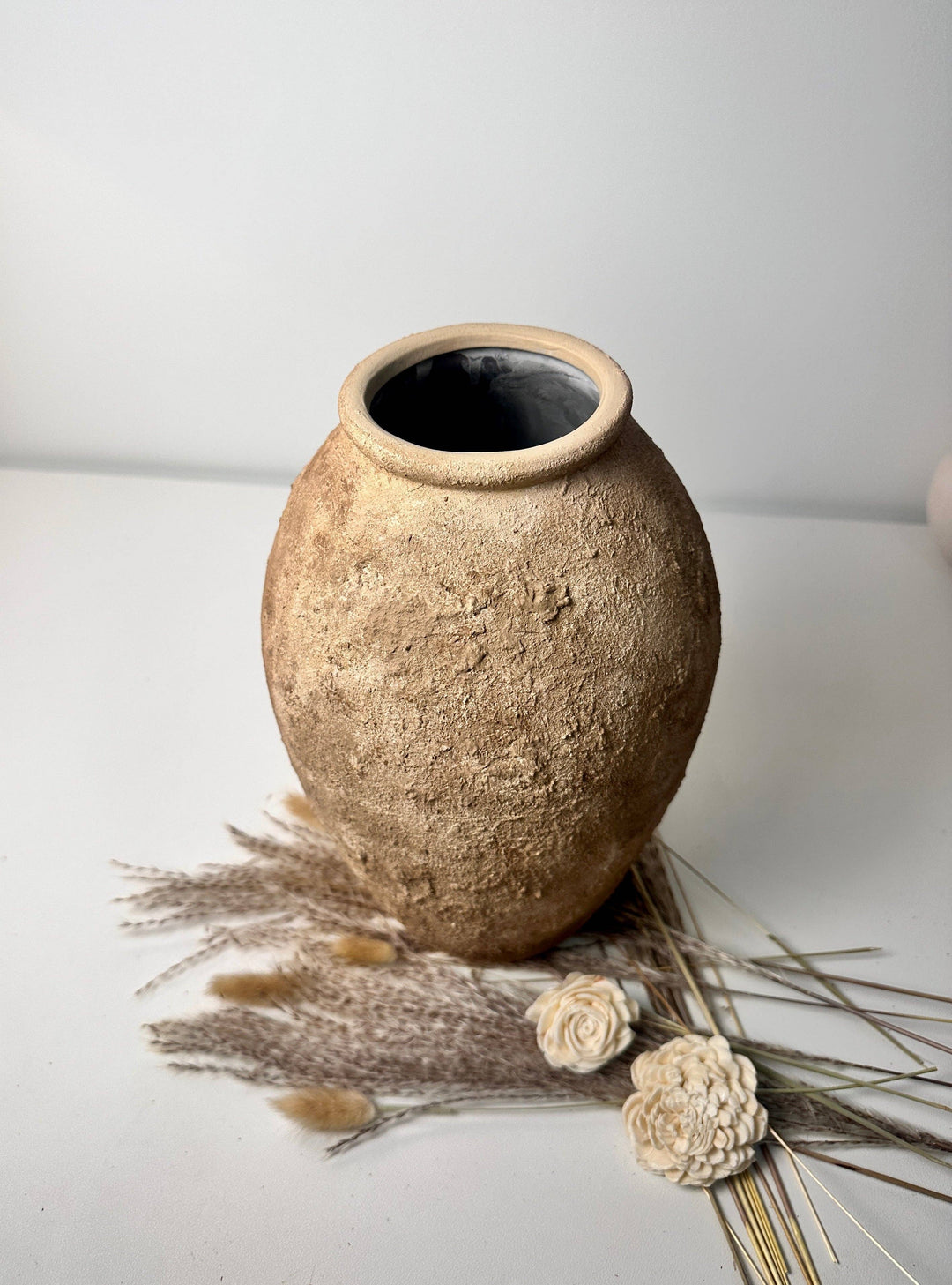 Rustic Hand-Painted Textured Vase 14" - Earth Brown