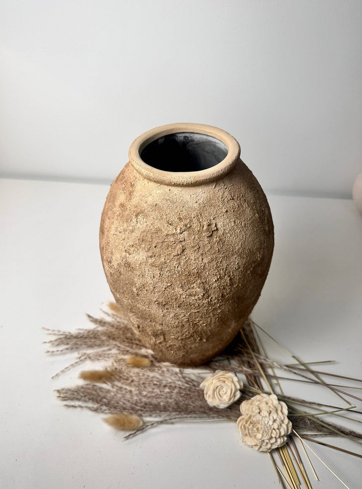 Rustic Hand-Painted Textured Vase 14" - Earth Brown