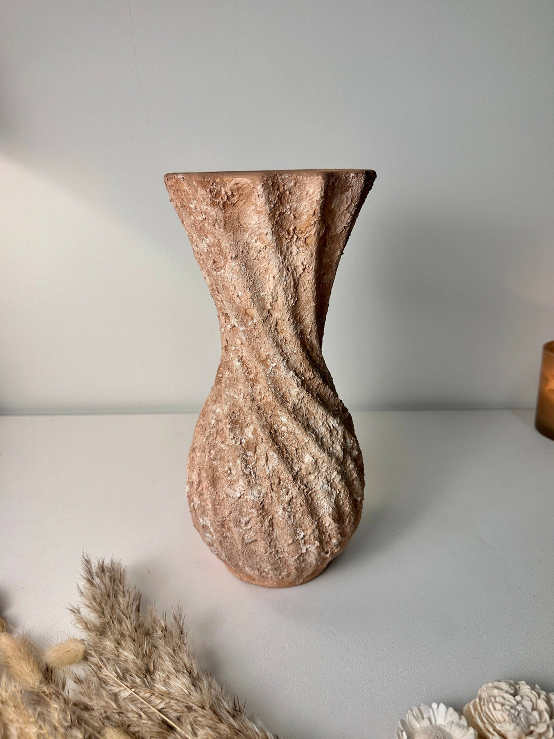 Twisted Ceramic Vase 12" tall Terracotta Brown