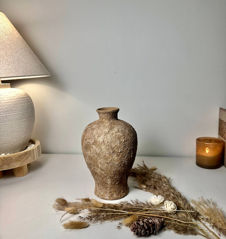 Rustic Earth Brown Textured Ceramic Vase 10" tall