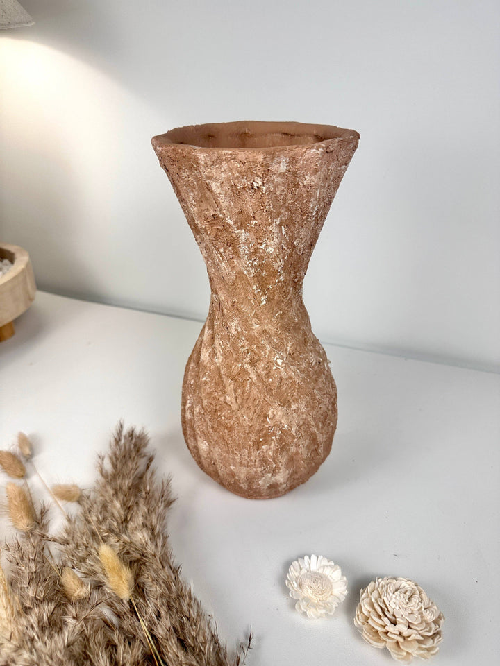 Twisted Ceramic Vase 12" tall Terracotta Brown