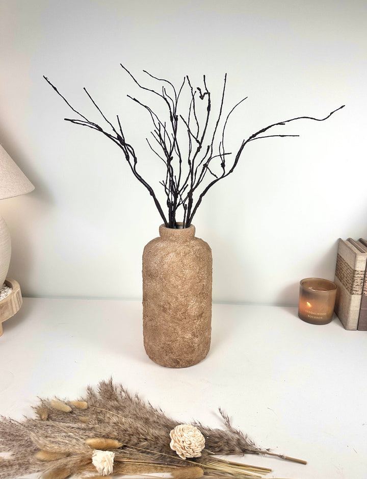 Rustic Minimalist Textured Hand-Painted Ceramic Vase 12" - Espresso Brown