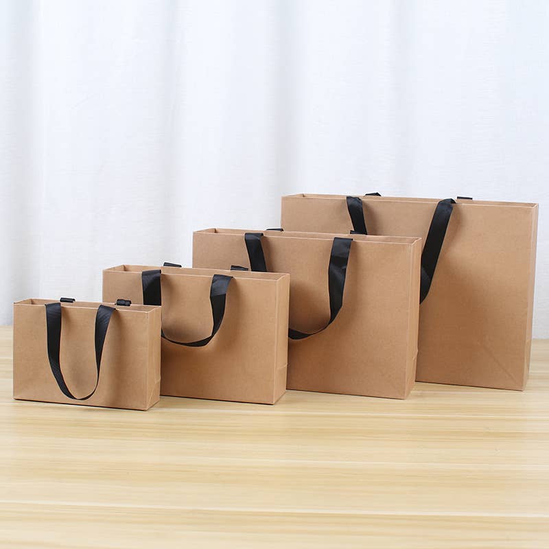 Premium Threaded Rope Kraft Brown Paper Gift Bag w/ tissue