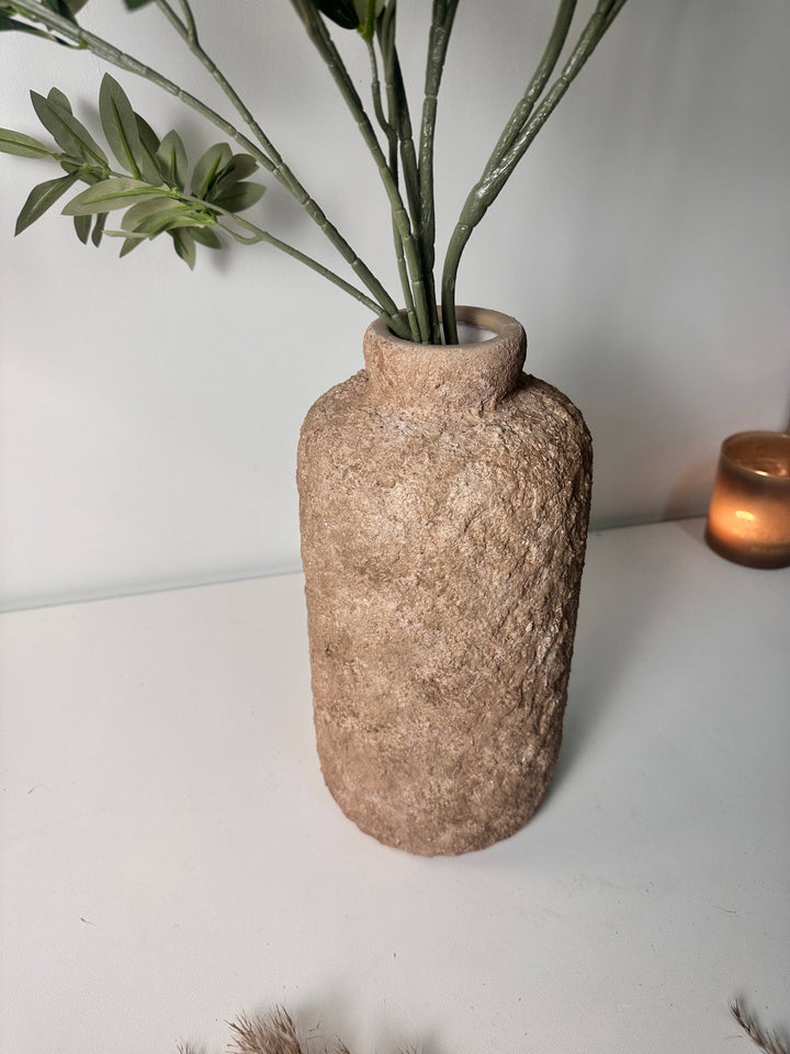 Rustic Minimalist Textured Hand-Painted Ceramic Vase 12" - Espresso Brown