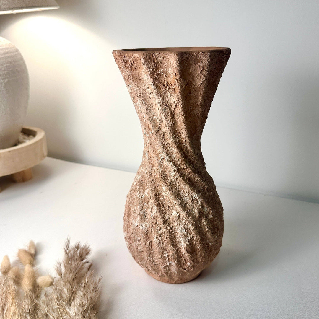 Twisted Ceramic Vase 12" tall Terracotta Brown