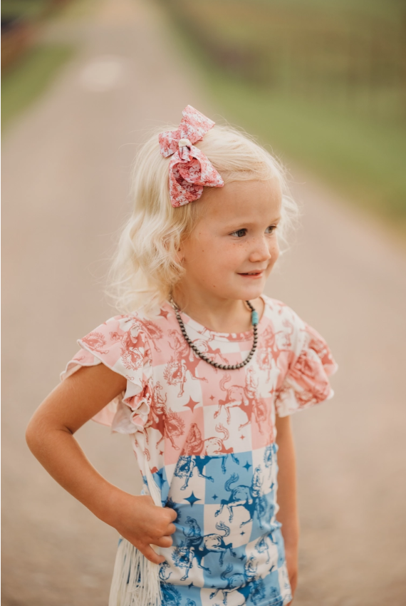 Girls Pink Bucking Horse Bow