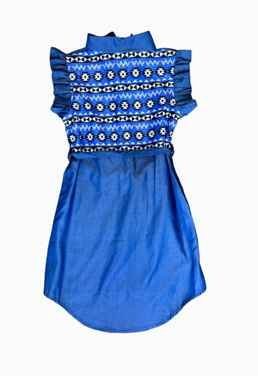 Denim Aztec Pearl Snap Dress