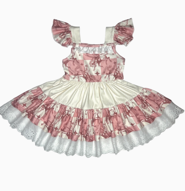 Plaid Bucking Horse Ruffle Dress