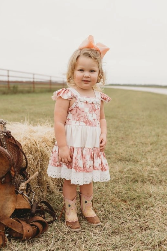 Plaid Bucking Horse Ruffle Dress