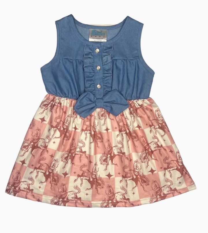Plaid Bucking Horse Denim Dress